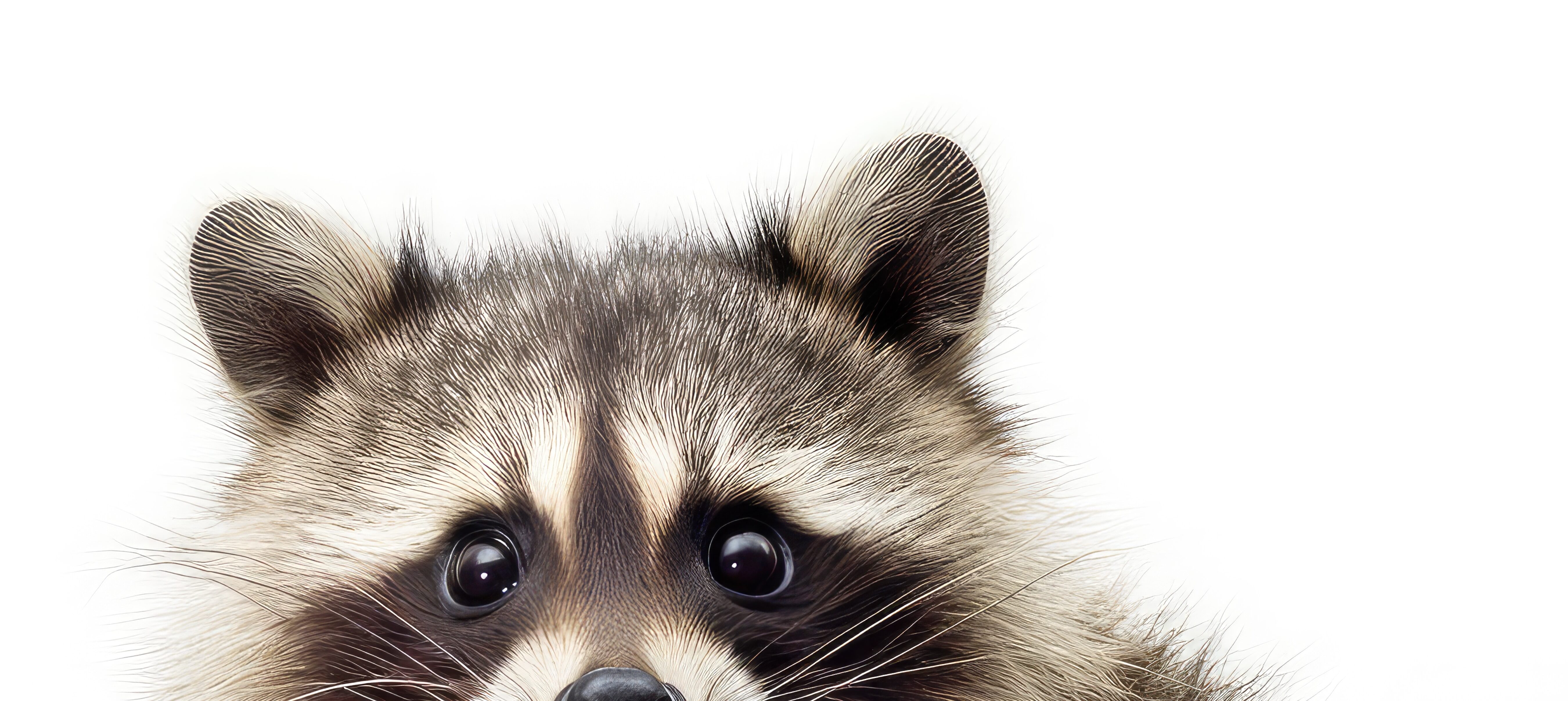 Curious raccoon photo realistic illustration - Generative AI. Animal, raccoon, fluffy, ears.