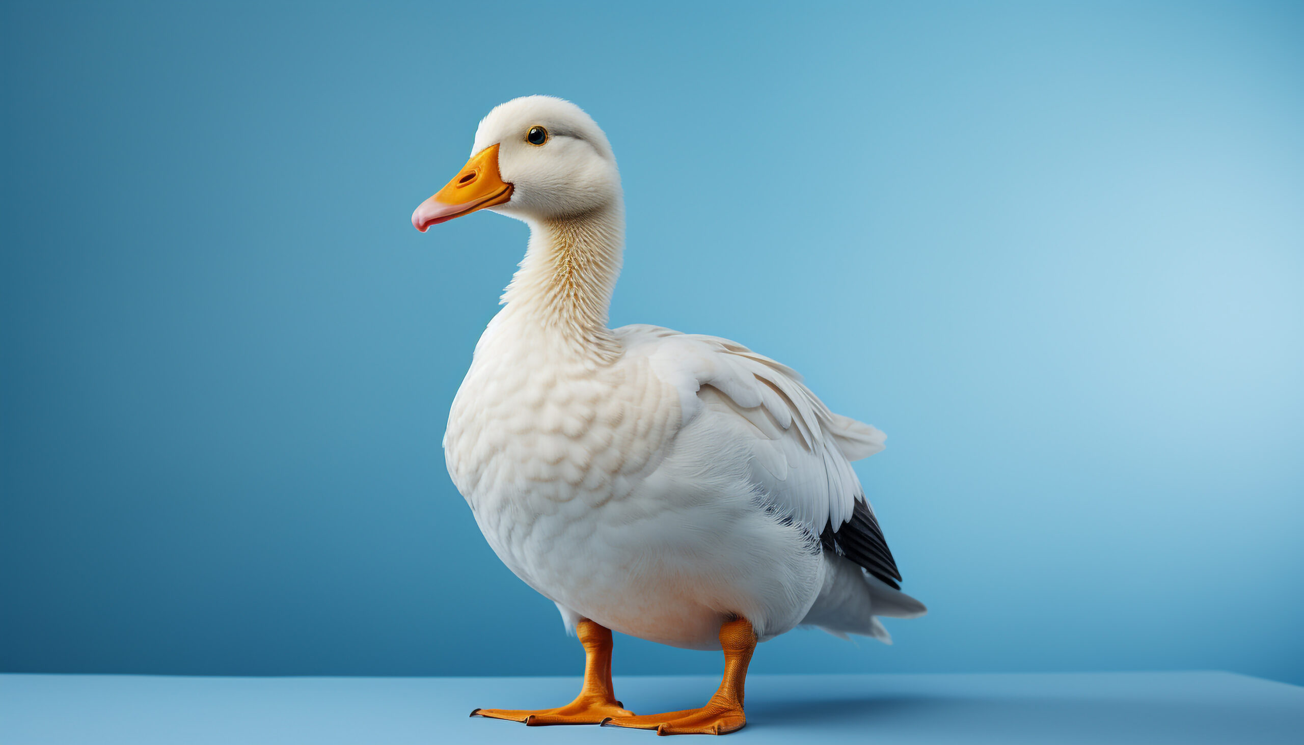 Cute duckling looking at camera, standing on grass, waddling generated by artificial intelligence