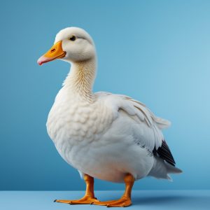 Cute duckling looking at camera, standing on grass, waddling generated by artificial intelligence